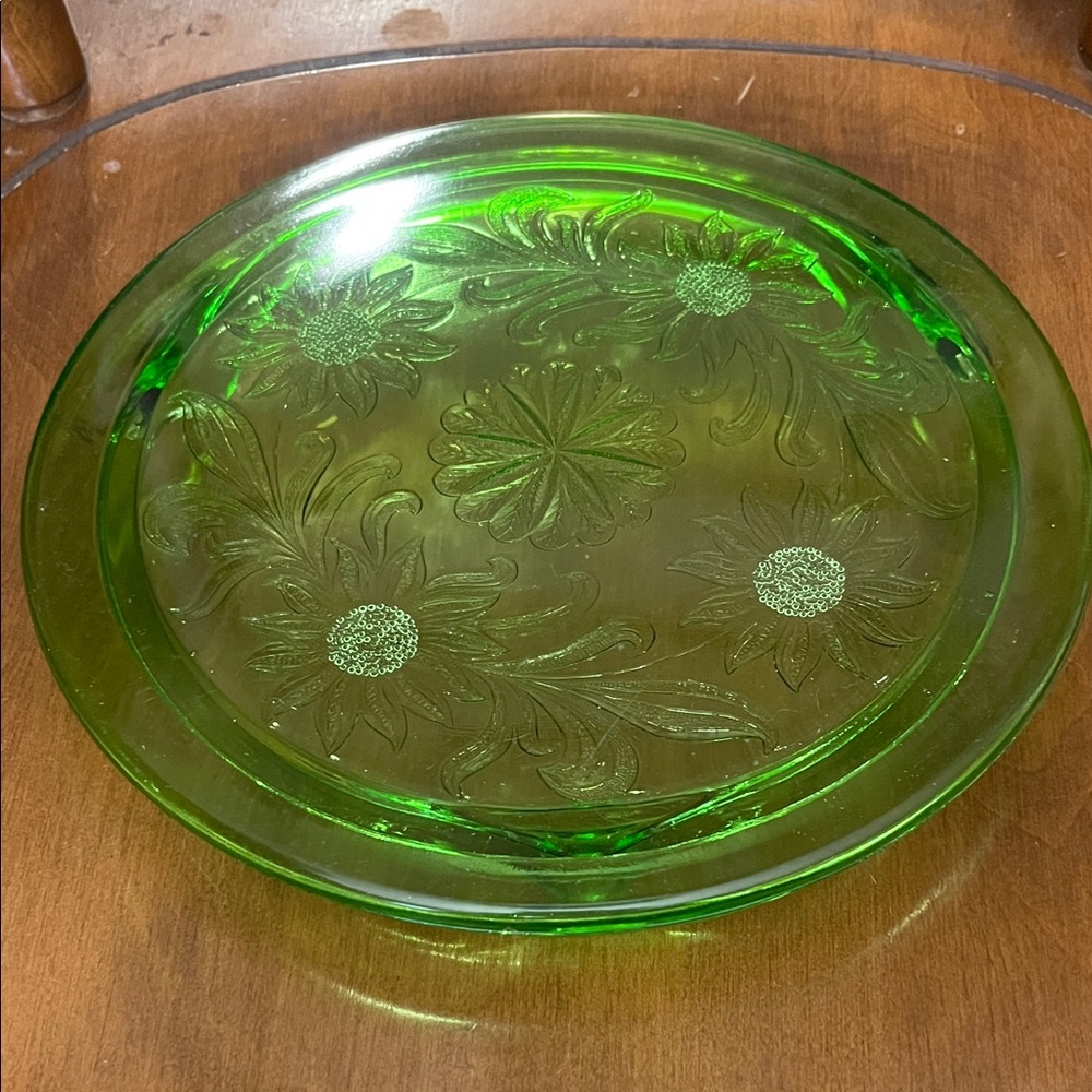 Green Glass cake Plate